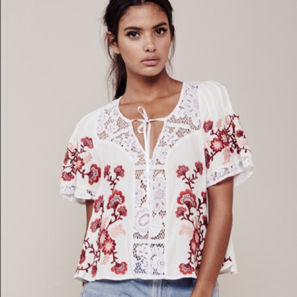 LIKE NEW For Love & Lemons Floral Lace Blouse, Size XS